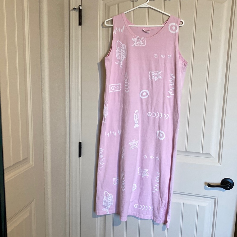 Sea Breeze Midi Dress Beach Cover Up Size M Pink Cotton Sleeveless Side Slits